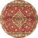 Round Machine Washable Persian Brown Traditional Rug, wshtr4376brn