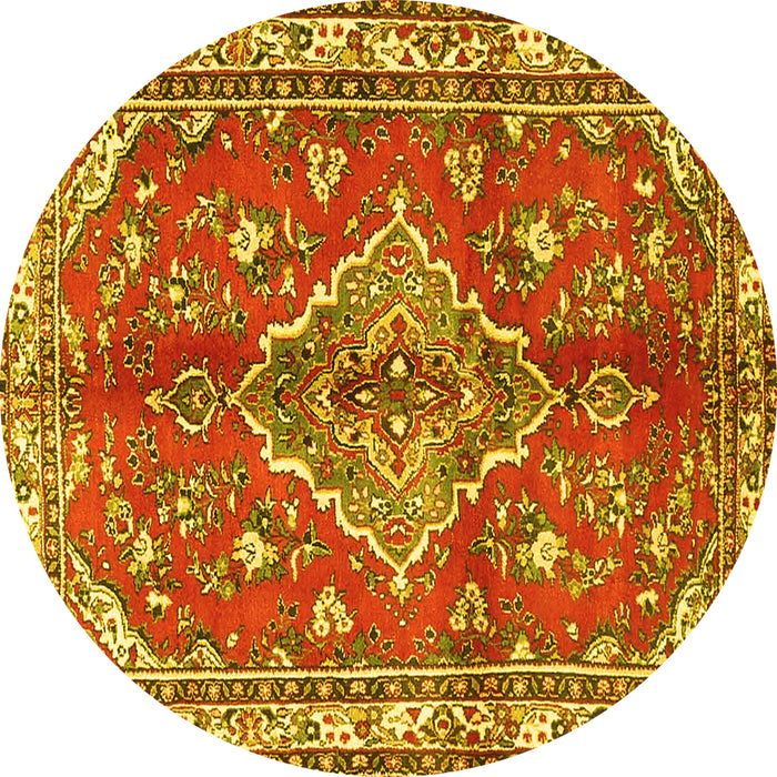 Round Persian Yellow Traditional Rug, tr4376yw