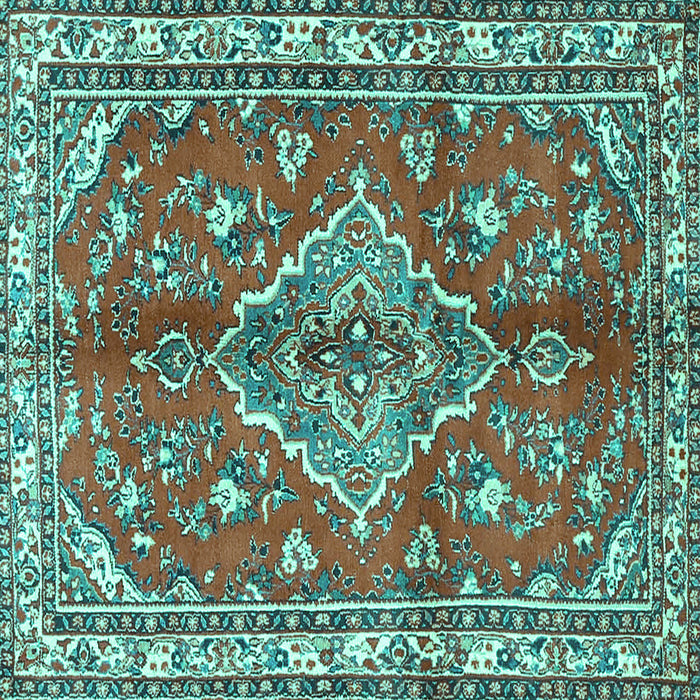 Square Machine Washable Persian Turquoise Traditional Area Rugs, wshtr4376turq