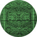 Round Machine Washable Persian Emerald Green Traditional Area Rugs, wshtr4377emgrn