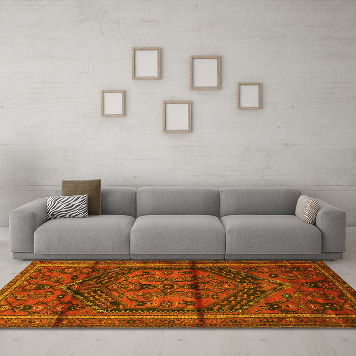 Machine Washable Persian Yellow Traditional Rug in a Living Room, wshtr4377yw