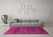 Machine Washable Persian Pink Traditional Rug in a Living Room, wshtr4377pnk