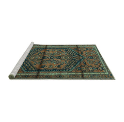 Sideview of Machine Washable Persian Turquoise Traditional Area Rugs, wshtr4377turq