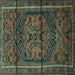 Square Machine Washable Persian Turquoise Traditional Area Rugs, wshtr4377turq