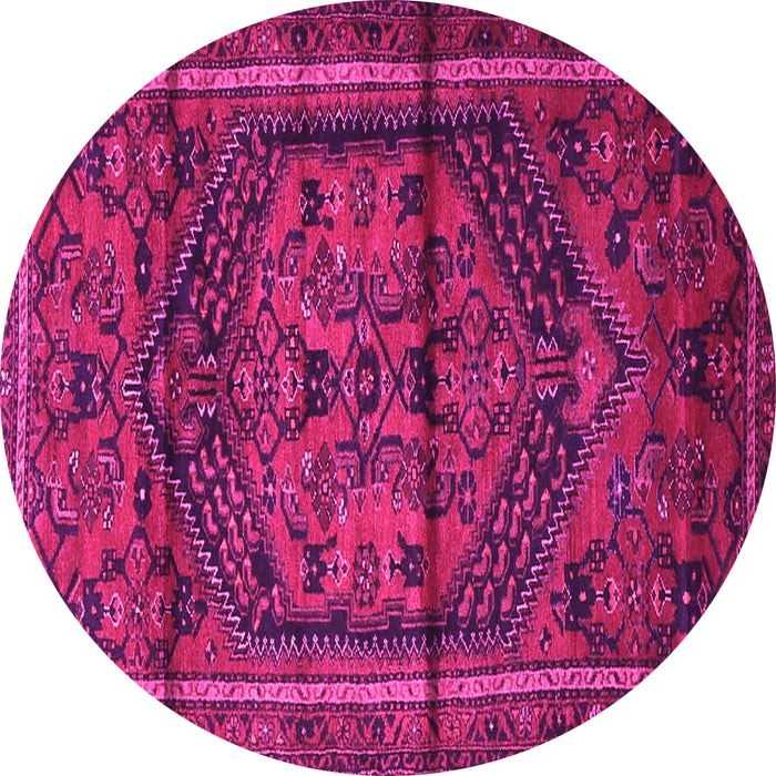 Round Machine Washable Persian Pink Traditional Rug, wshtr4377pnk