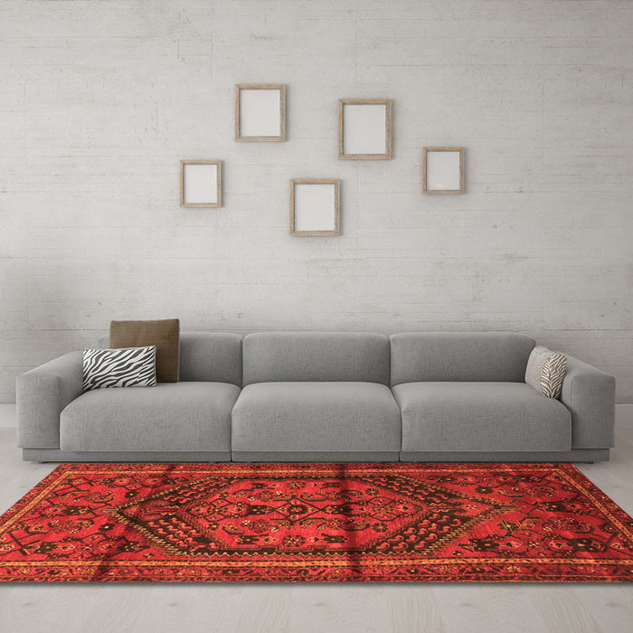 Machine Washable Persian Orange Traditional Area Rugs in a Living Room, wshtr4377org