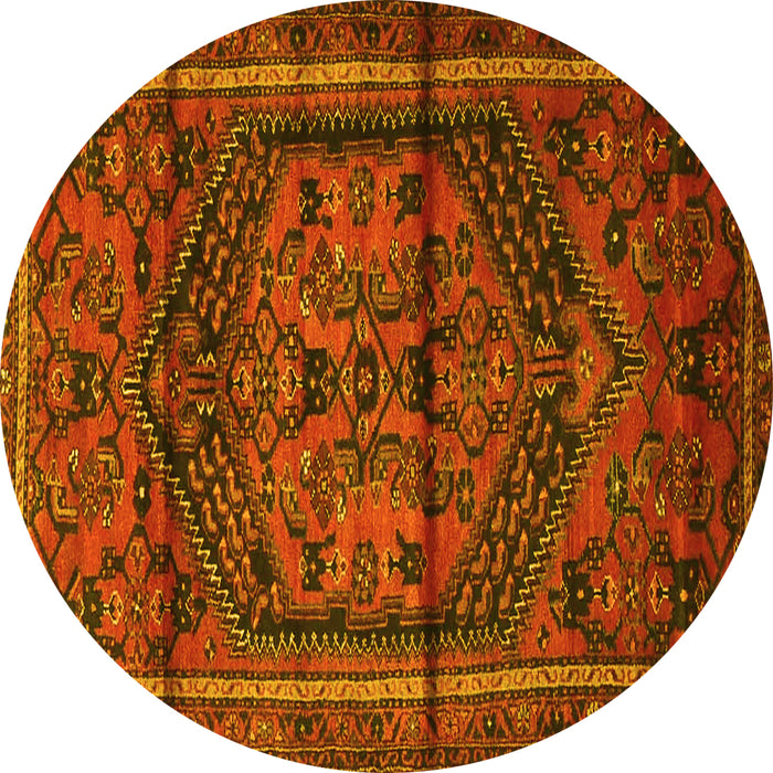 Round Machine Washable Persian Yellow Traditional Rug, wshtr4377yw