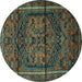 Round Machine Washable Persian Turquoise Traditional Area Rugs, wshtr4377turq