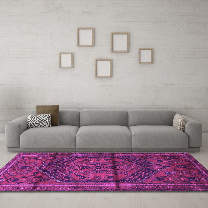 Machine Washable Persian Purple Traditional Area Rugs in a Living Room, wshtr4377pur