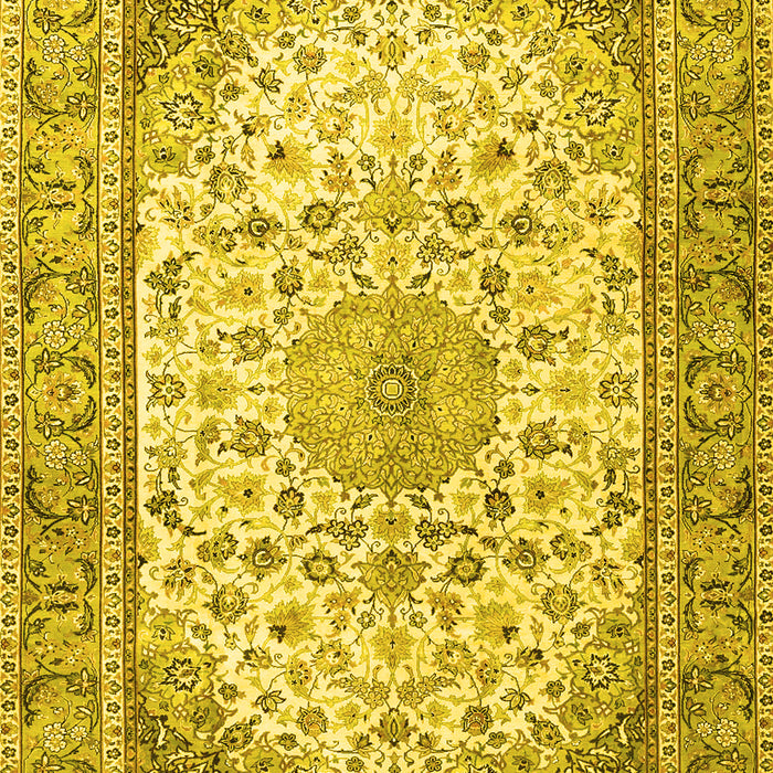 Machine Washable Medallion Yellow Traditional Rug, wshtr4378yw