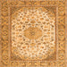 Round Machine Washable Medallion Orange Traditional Area Rugs, wshtr4378org