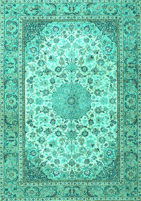 Medallion Turquoise Traditional Rug, tr4378turq