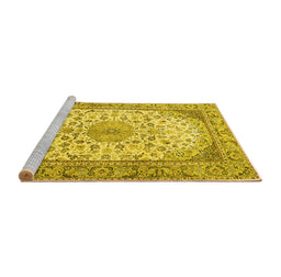 Sideview of Machine Washable Medallion Yellow Traditional Rug, wshtr4378yw