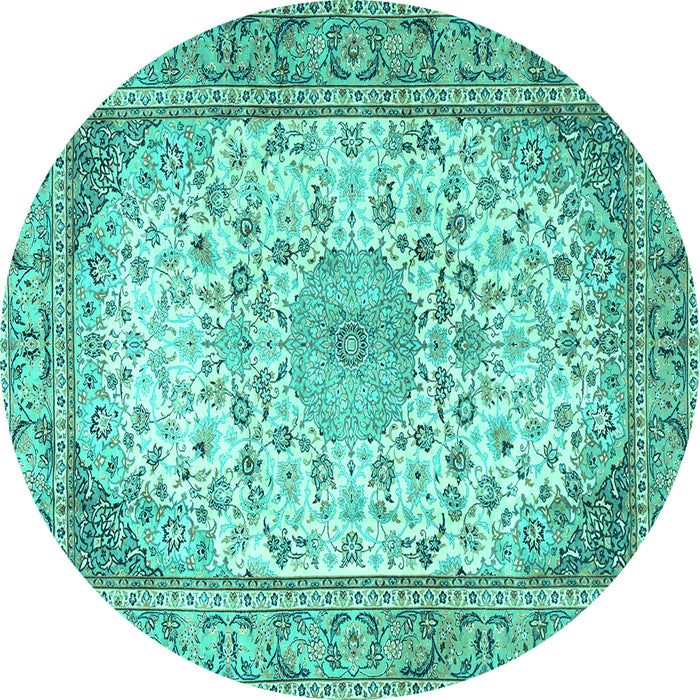 Round Medallion Turquoise Traditional Rug, tr4378turq
