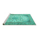 Sideview of Machine Washable Medallion Turquoise Traditional Area Rugs, wshtr4378turq