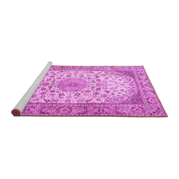 Sideview of Machine Washable Medallion Pink Traditional Rug, wshtr4378pnk