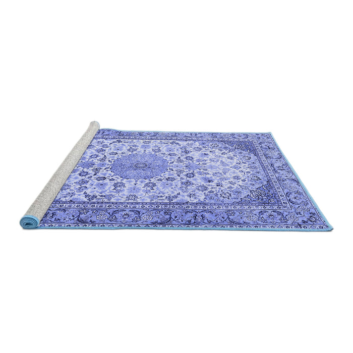 Sideview of Machine Washable Medallion Blue Traditional Rug, wshtr4378blu
