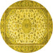 Round Machine Washable Medallion Yellow Traditional Rug, wshtr4378yw