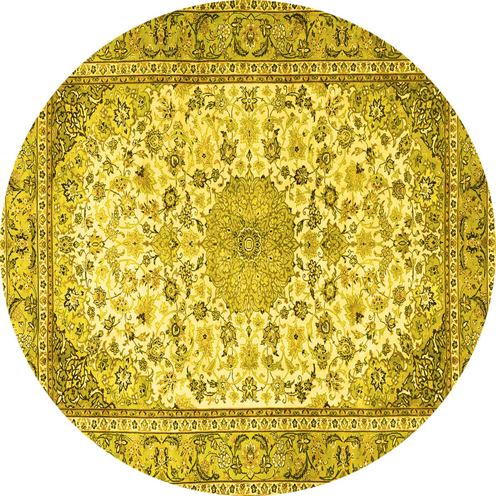Round Medallion Yellow Traditional Rug, tr4378yw