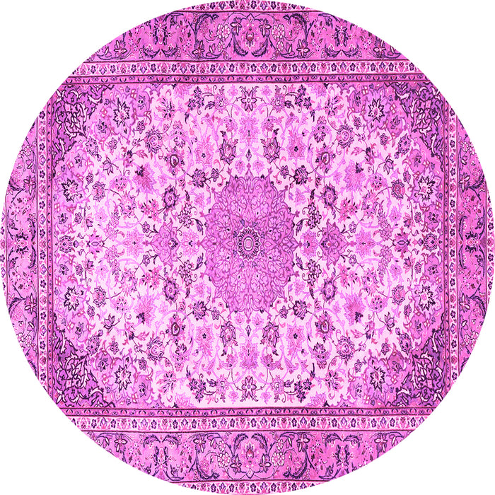 Round Machine Washable Medallion Pink Traditional Rug, wshtr4378pnk