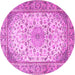 Round Machine Washable Medallion Pink Traditional Rug, wshtr4378pnk