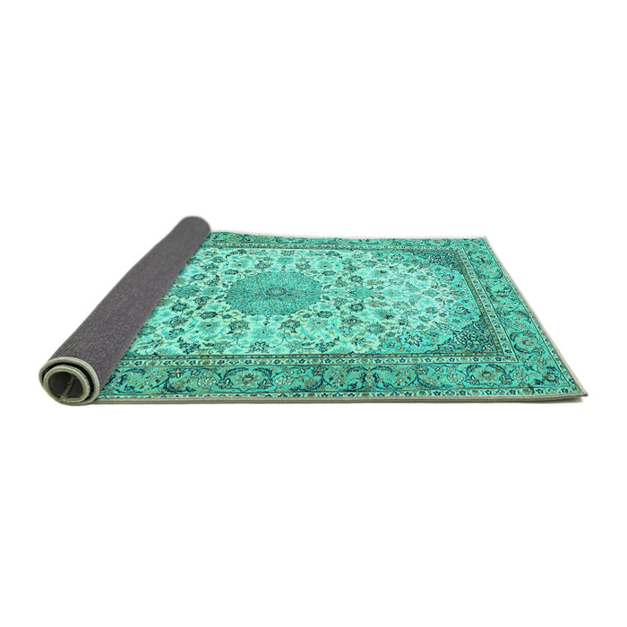 Sideview of Medallion Turquoise Traditional Rug, tr4378turq