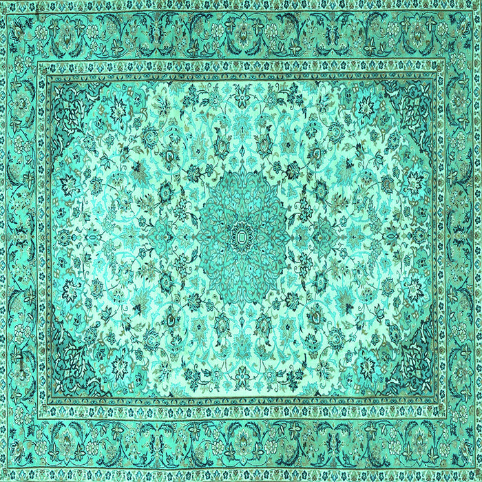 Square Medallion Turquoise Traditional Rug, tr4378turq