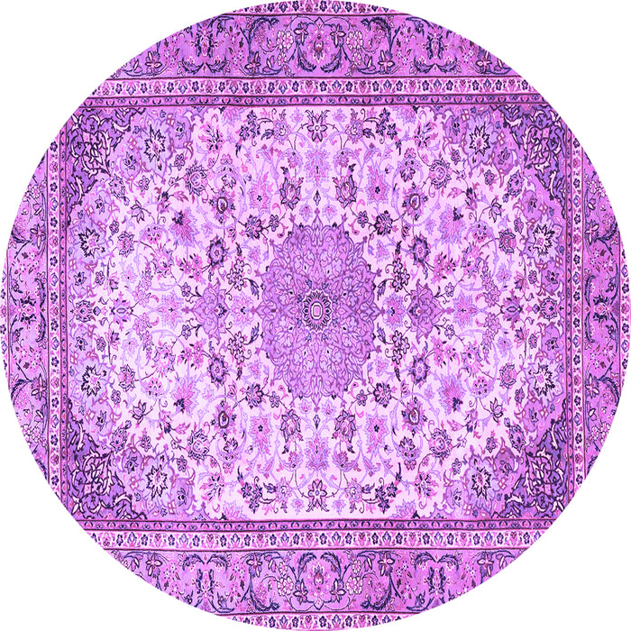 Round Machine Washable Medallion Purple Traditional Area Rugs, wshtr4378pur