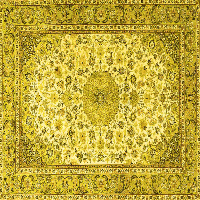 Square Machine Washable Medallion Yellow Traditional Rug, wshtr4378yw