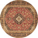 Round Medallion Brown Traditional Rug, tr4379brn