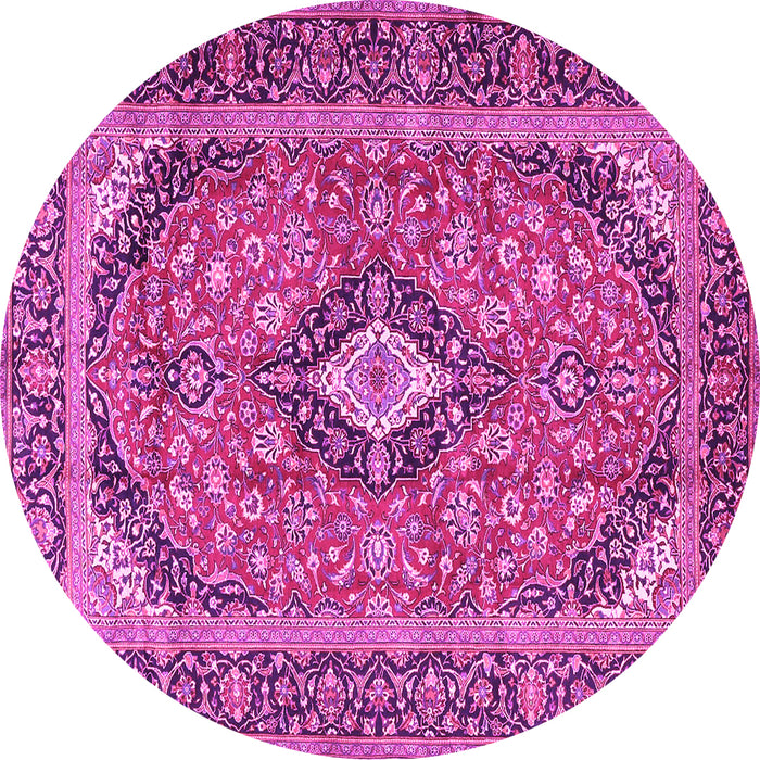 Round Machine Washable Medallion Pink Traditional Rug, wshtr4379pnk