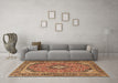 Machine Washable Medallion Brown Traditional Rug in a Living Room,, wshtr4379brn