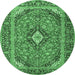 Round Machine Washable Medallion Emerald Green Traditional Area Rugs, wshtr4379emgrn