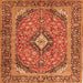 Round Machine Washable Medallion Orange Traditional Area Rugs, wshtr4379org