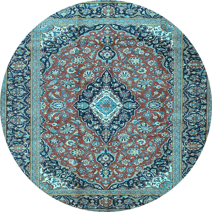 Round Medallion Light Blue Traditional Rug, tr4379lblu