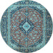 Round Medallion Light Blue Traditional Rug, tr4379lblu