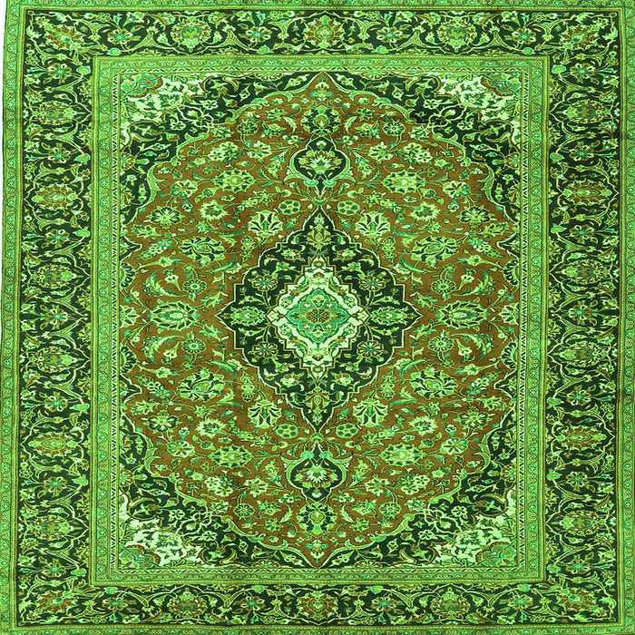 Round Machine Washable Medallion Green Traditional Area Rugs, wshtr4379grn