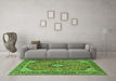 Machine Washable Medallion Green Traditional Area Rugs in a Living Room,, wshtr4379grn