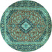 Round Machine Washable Medallion Turquoise Traditional Area Rugs, wshtr4379turq