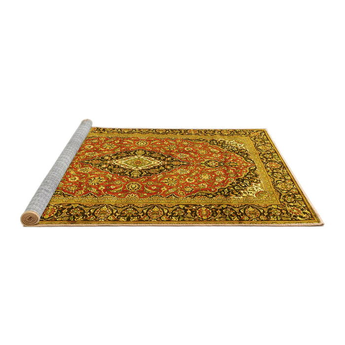 Sideview of Machine Washable Medallion Yellow Traditional Rug, wshtr4379yw