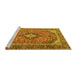 Sideview of Machine Washable Medallion Yellow Traditional Rug, wshtr4379yw