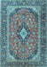 Machine Washable Medallion Light Blue Traditional Rug, wshtr4379lblu