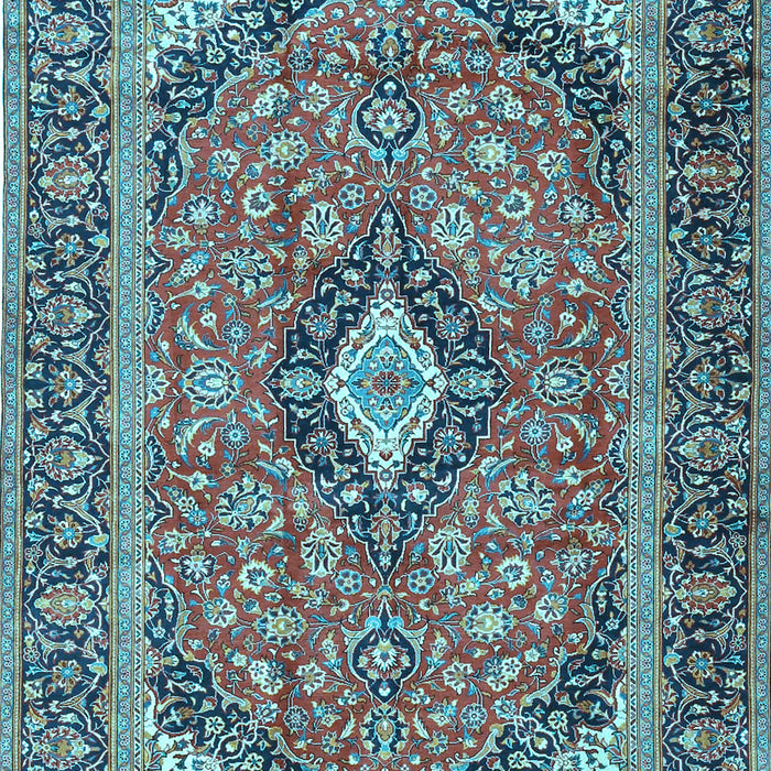 Machine Washable Medallion Light Blue Traditional Rug, wshtr4379lblu