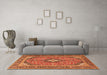Machine Washable Medallion Orange Traditional Area Rugs in a Living Room, wshtr4379org
