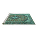 Sideview of Machine Washable Medallion Turquoise Traditional Area Rugs, wshtr4379turq