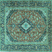 Square Medallion Turquoise Traditional Rug, tr4379turq