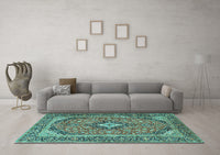 Machine Washable Medallion Turquoise Traditional Rug, wshtr4379turq