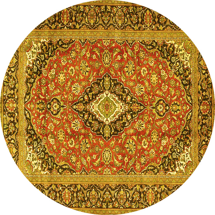 Round Medallion Yellow Traditional Rug, tr4379yw