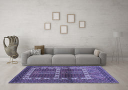 Machine Washable Southwestern Blue Country Rug in a Living Room, wshtr437blu