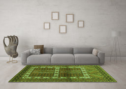 Machine Washable Southwestern Green Country Area Rugs in a Living Room,, wshtr437grn